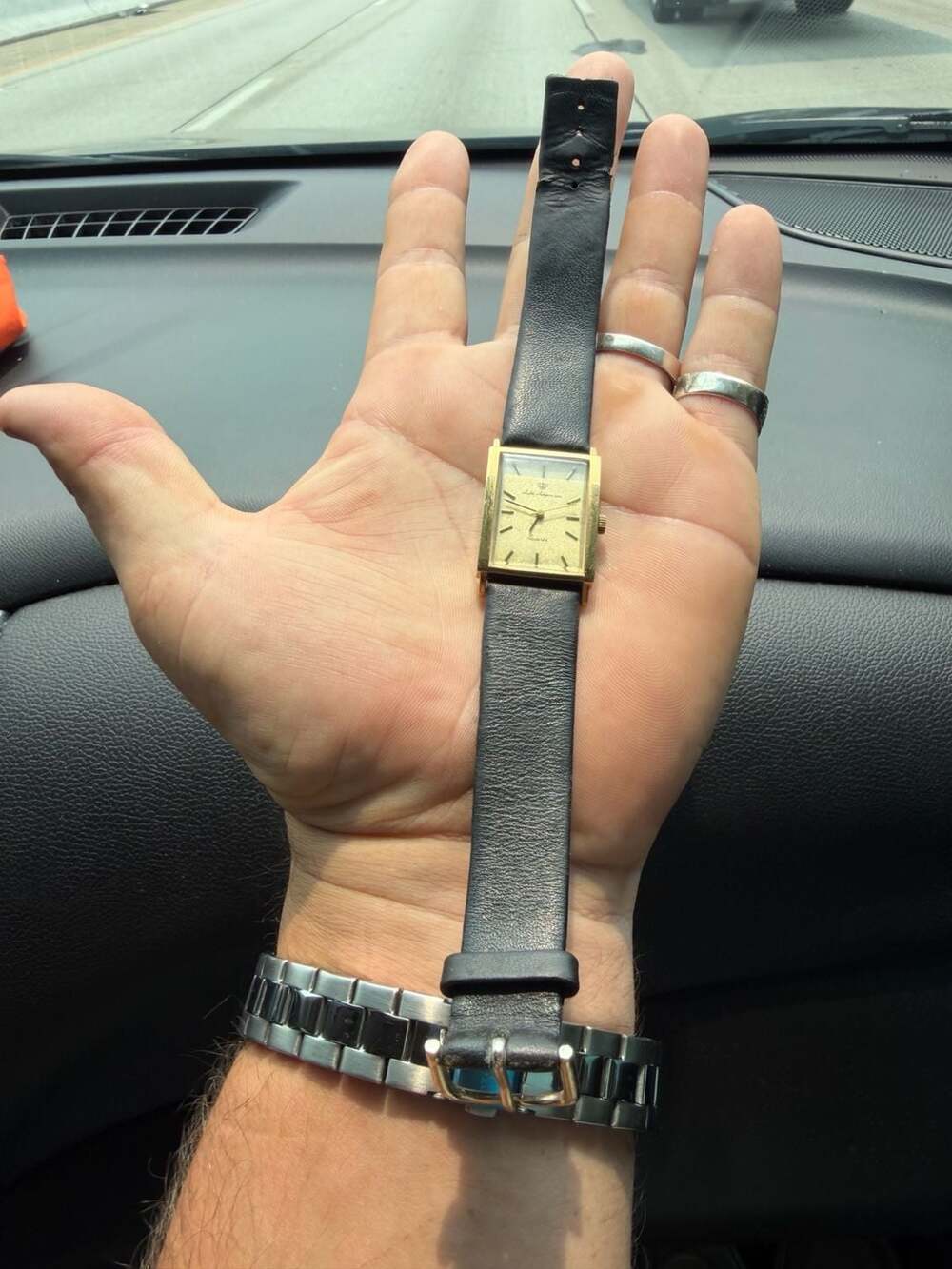 Vintage Jules Jurgensen Gold Tone Rectangular Quartz Tank Watch